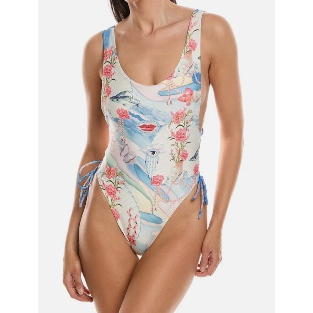 Agua Bendita Womens Size Medium Tribeca Nacar 1 Piece Embellished Swimsuit